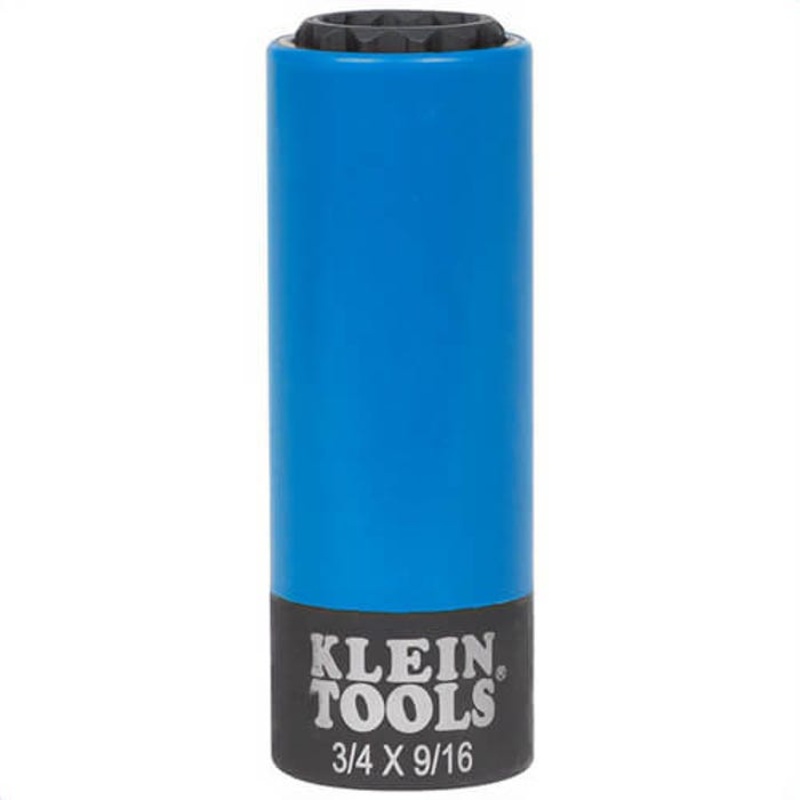 Klein 66030 2-in-1 Impact Socket, 1/2 in Drive, 3/4, 9/16 in Socket Impact Socket, 12 Points