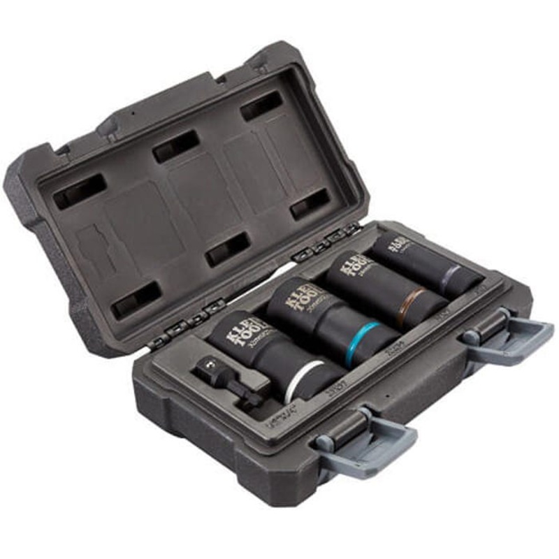 Klein 66050E 2-in-1 Impact Socket Set, ASME B107.33M, AISI 4140, 12 Points, 1/2 in Drive, 5 pc, Square