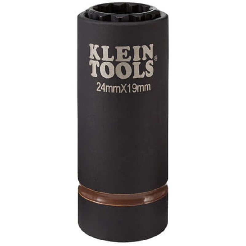 Klein 66052E 2-in-1 Single Ended Impact Socket, Cross Hole Style, 1/2 in, 24 x 19 mm Deep Socket, 12 Points