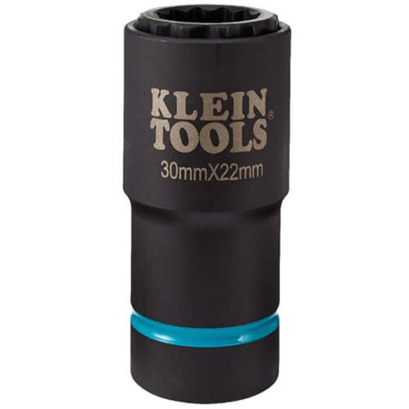 Klein 66053E 2-in-1 Single Ended Impact Socket, Cross Hole Style, 1/2 in, 30 x 22 mm Deep Socket, 12 Points