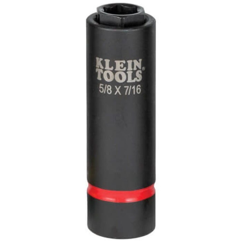 Klein 66062 2-in-1 Impact Socket, Cross Hole Style, 1/2 in Drive Hex Drive, 5/8, 7/16 in Socket Impact Socket, 6 Points