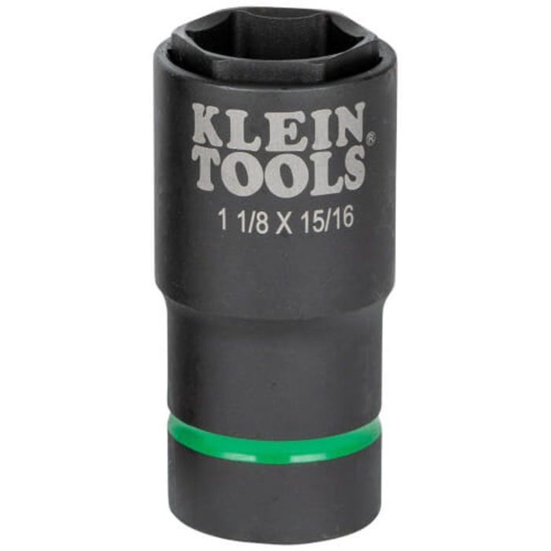 Klein 66066 2-in-1 Impact Socket, Cross Hole Style, 1/2 in Drive Hex Drive, 1-1/8, 15/16 in Socket Impact Socket, 6 Points