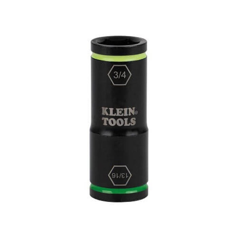 Klein 66074 Flip Impact Socket, 4140 Steel, 6-Point, 3/4 x 13/16 in Socket, 3.25 L x 1.23 H x 1.23 W in