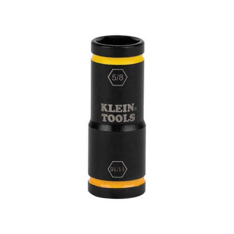 Klein 66075 Flip Impact Socket, 4140 Steel, 6-Point, 11/16 x 5/8 in Socket, 2.625 L x 0.965 H x 0.965 W in