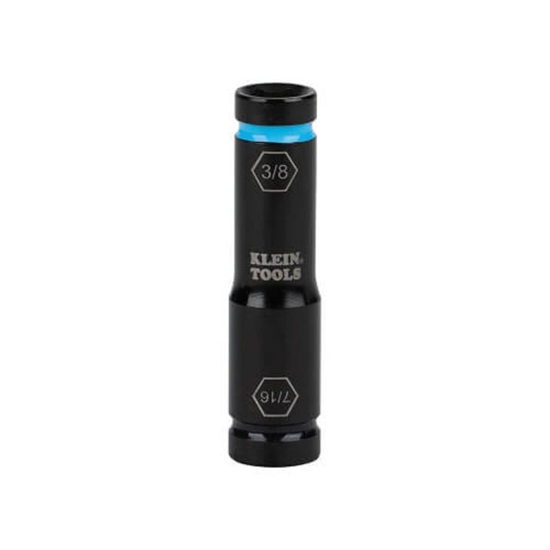 Klein 66077 Flip Impact Socket, 4140 Steel, 6-Point, 7/16 x 3/8 in Socket, 2.625 L x 0.655 H x 0.655 W in