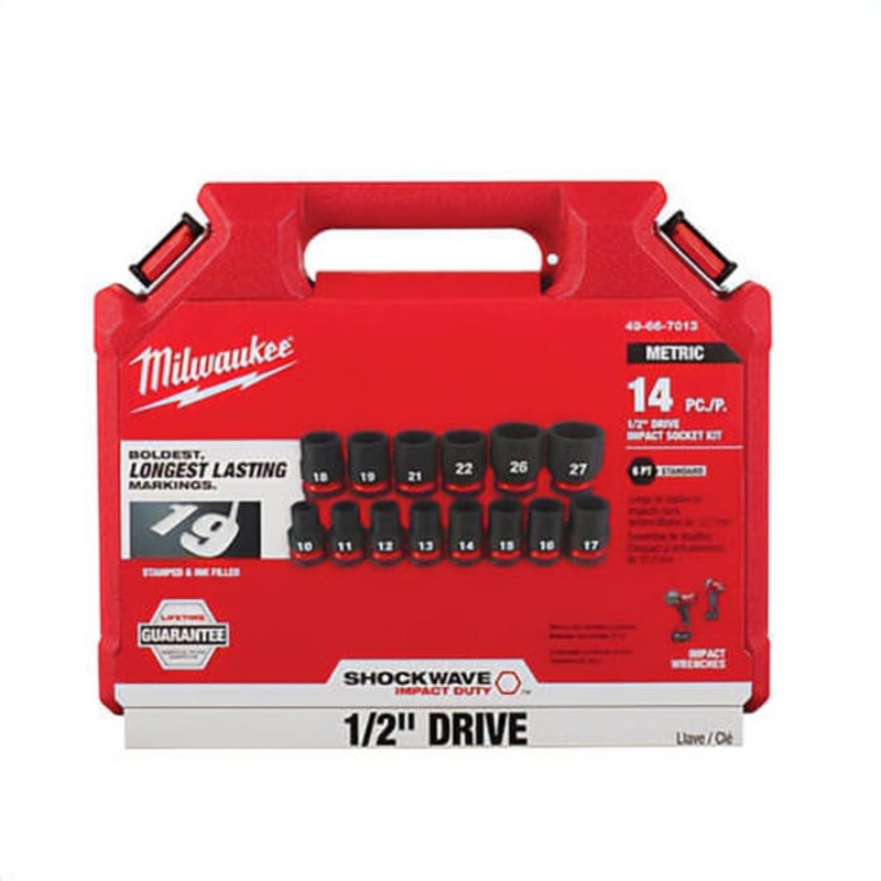 Milwaukee 49-66-7013 Shockwave Impact Duty Standard Socket Set, ASME Specified, 6 Points, 1/2 in Drive, 14 pc, Hex