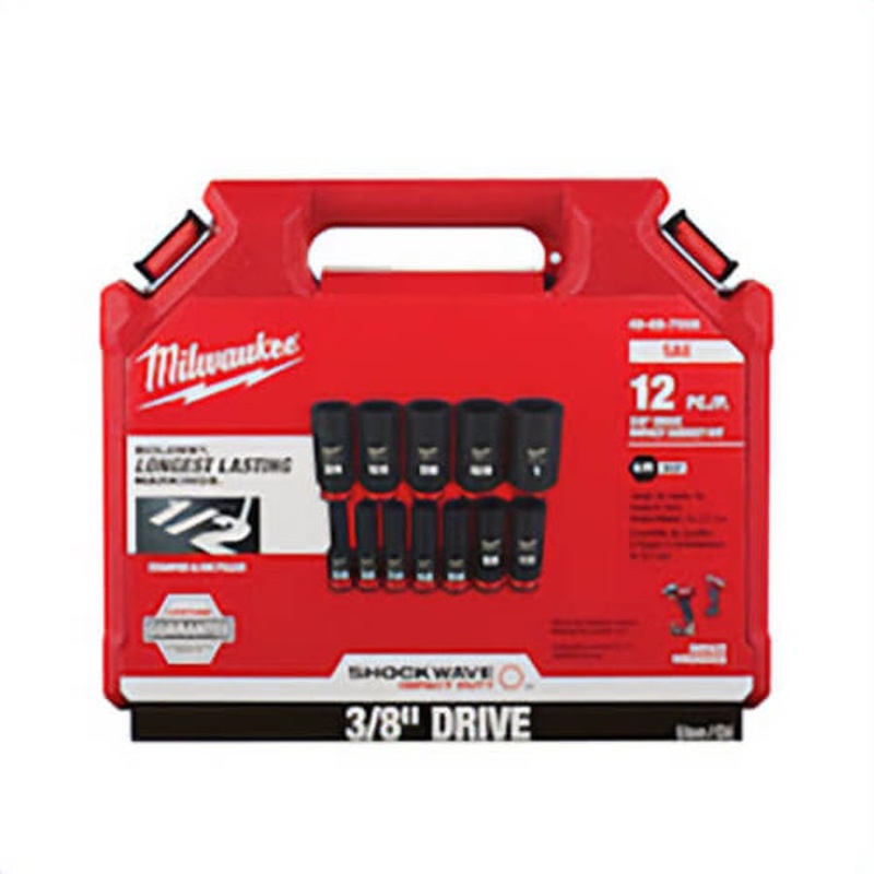 Milwaukee Shockwave Impact Duty 49-66-7006 Deep Socket Set, ASME Specified, 6 Points, 3/8 in Drive, 12 pc, Hex