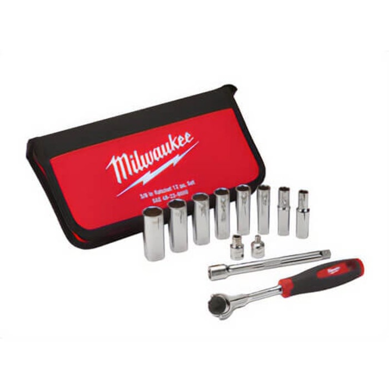 Milwaukee 48-22-9000 Socket Set, 3/8 in Drive, 12 pc, Included Socket Size: Yes