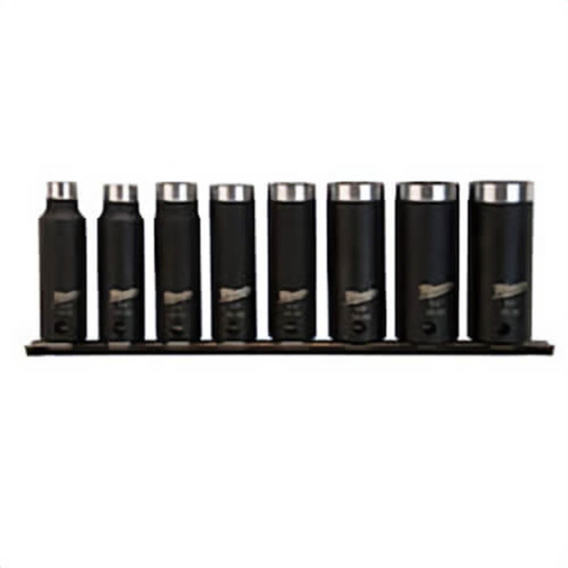 Milwaukee Shockwave 49-66-4419 Deep Well Impact Socket Set, ASME B107.2:2002, 6 Points, 3/8 in Drive, 8 pc