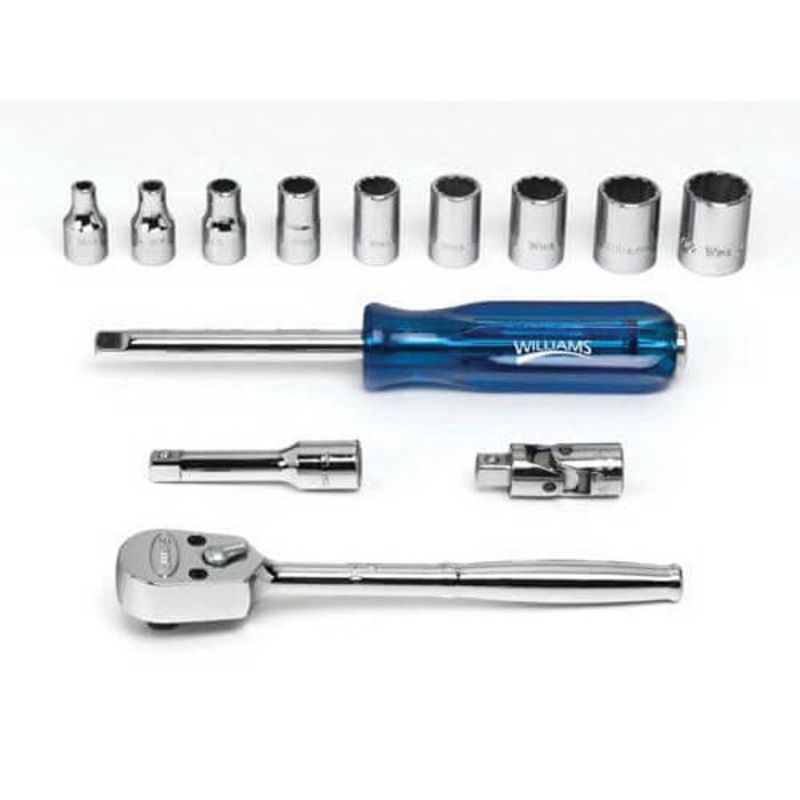 Williams Socket and Drive Tool Set, Supertorque, Imperial, 1/4 in Drive, 6, 12 Points, 13 pc, Sockets Included: Yes, Chrome Vanadium Steel