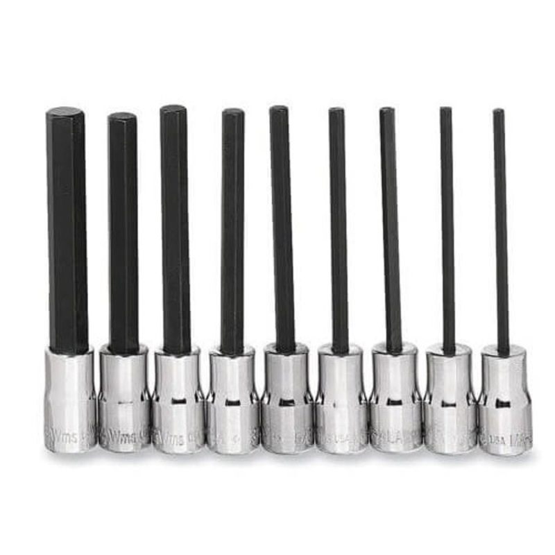 Williams Socket Bit Set, No Impact Rated, Imperial, 9 pc, 1/4 in Drive, 3/32 in Hex, Polished Chrome
