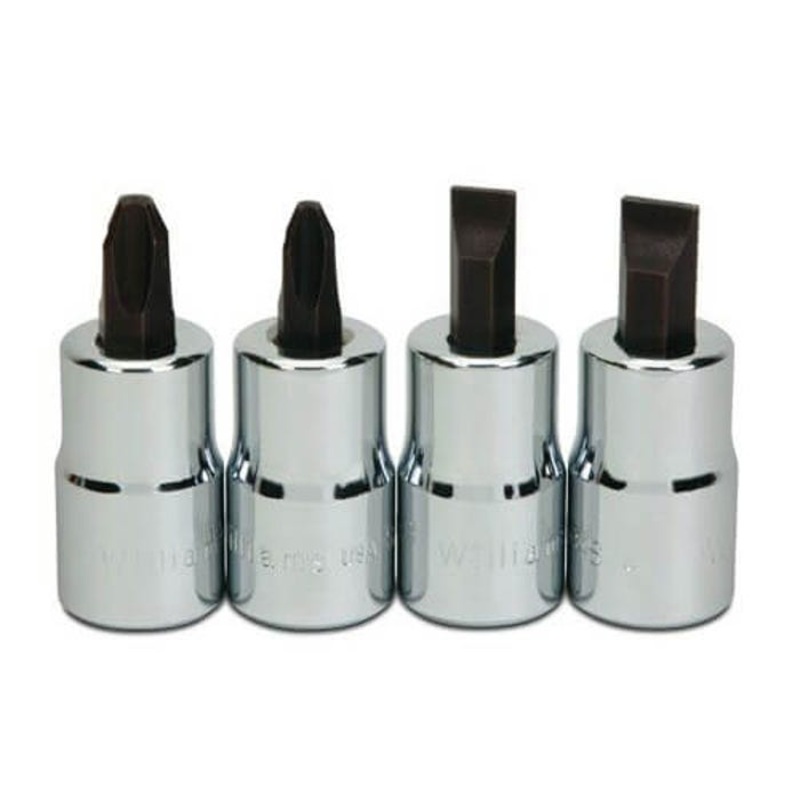 Williams Socket Driver Bit Set, Imperial, 4 pc, 1/2 in Drive, Polished Chrome