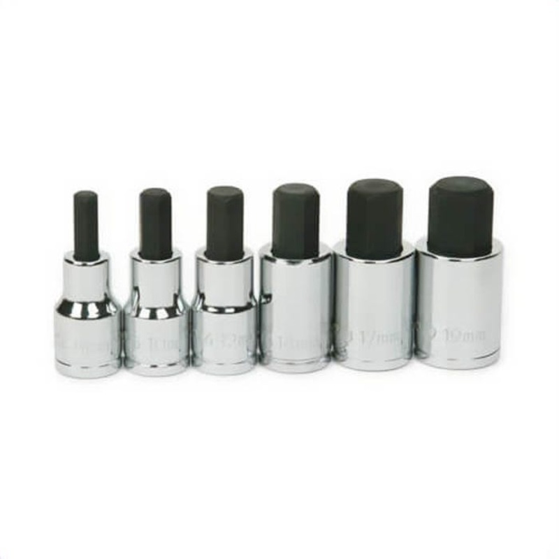 Williams Socket Set, Metric, 6 pc, Included Socket Size: 8 mm, 1/2 in Drive, Polished Chrome