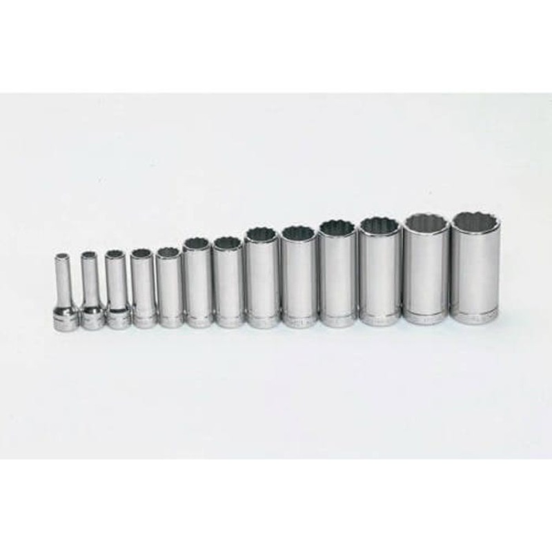 Williams Socket Set, Supertorque, Imperial, 13 pc, 12 Points, Included Socket Size: 1/4 in, 3/8 in Drive, Clip Rail, Polished Chrome