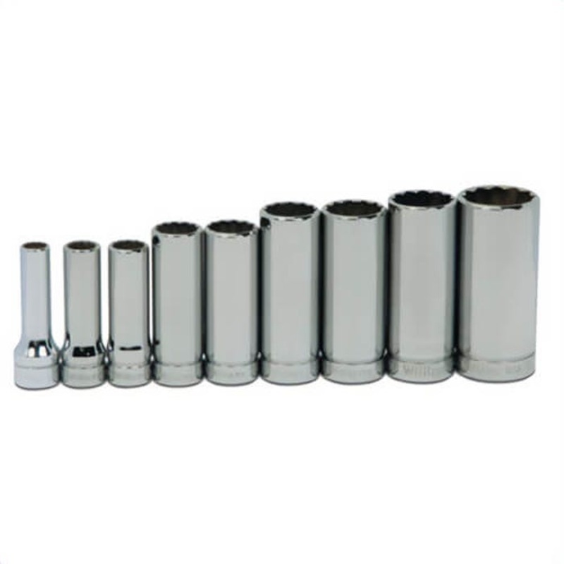Williams Socket Set, Supertorque, Imperial, 9 pc, 12 Points, Included Socket Size: 3/8 in, 3/8 in Drive, Clip Rail, Polished Chrome
