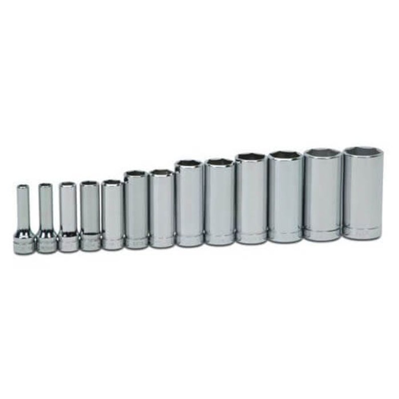 Williams Socket Set, Supertorque, Imperial, 9 pc, 6 Points, Included Socket Size: 1/4 in, 3/8 in Drive, Clip Rail, Polished Chrome