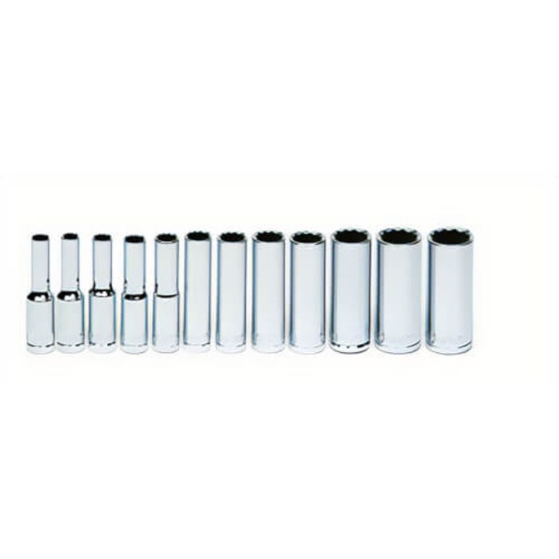 Williams Socket Set, Supertorque, Metric, 12 pc, 12 Points, Included Socket Size: 4 mm, 1/4 in Drive, Clip Rail, Polished Chrome