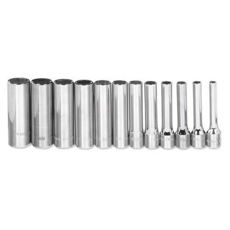 Williams Socket Set, Supertorque, Metric, 12 pc, 6 Points, Included Socket Size: 4 mm, 1/4 in Drive, Clip Rail, Polished Chrome