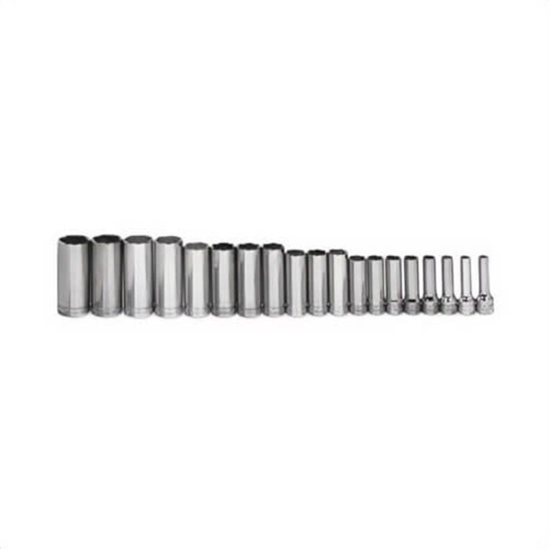 Williams Socket Set, Supertorque, Metric, 19 pc, 6 Points, Included Socket Size: 6 mm, 3/8 in Drive, Clip Rail, Polished Chrome
