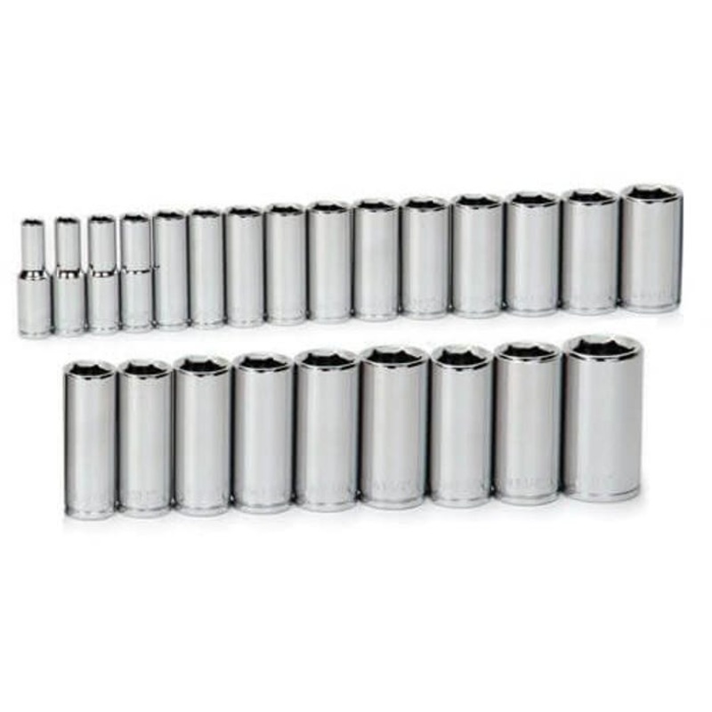 Williams Socket Set, Supertorque, Metric, 23 pc, 6 Points, Included Socket Size: 9 mm, 1/2 in Drive, Clip Rail, Polished Chrome