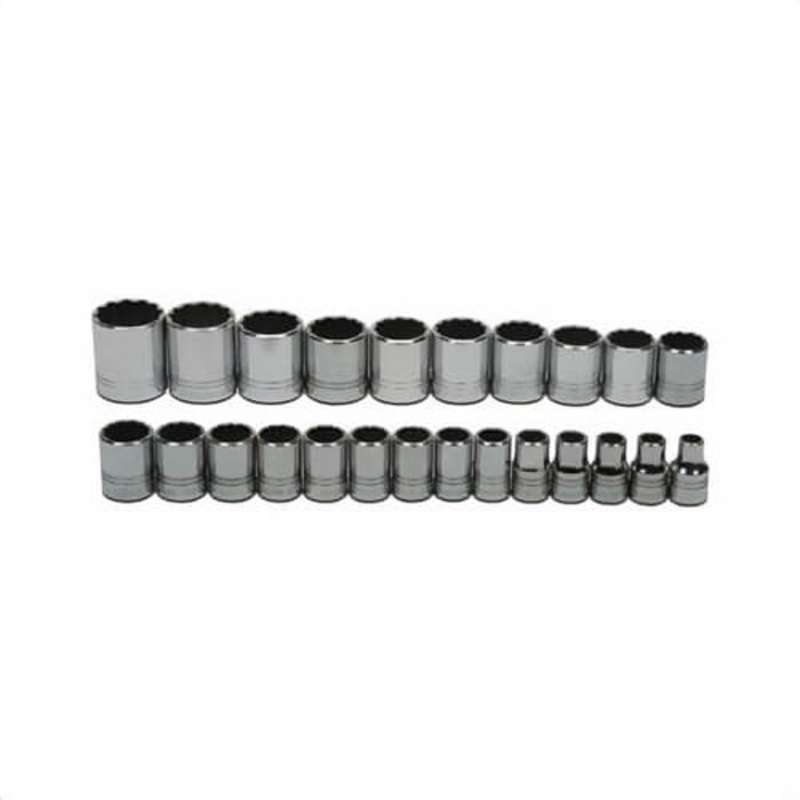 Williams Socket Set, Supertorque, Metric, 24 pc, 12 Points, Included Socket Size: 10 mm, 1/2 in Drive, Clip Rail, Polished Chrome