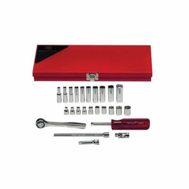 Wright 224, Metric, 6 Points, 1/4 in Drive, 25 pc, Steel, Polished Chrome
