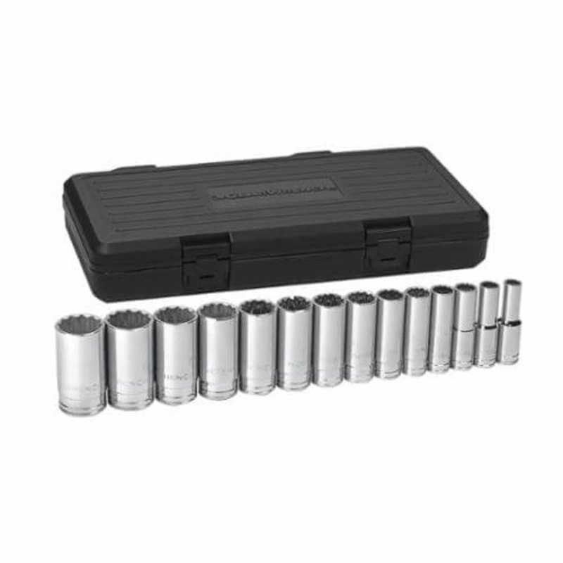 GearWrench 80732 Socket Set, Imperial, 14 pc, 12 Points, 7/16 to 1-1/2 in Included Socket Size, 1/2 in Drive, Polished Chrome