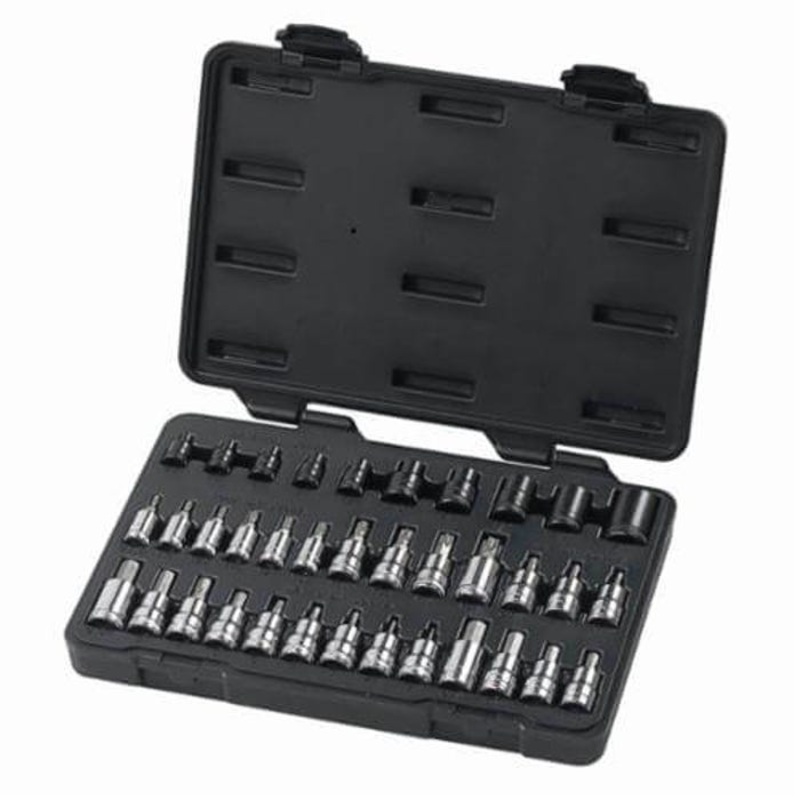 GearWrench 80726 Bit Socket Set, 36 pc, 1/4 in, 3/8 in, 1/2 in Drive, 5/32 to 3/8 in Hex, T10 to T55 Torx Size, Polished Chrome
