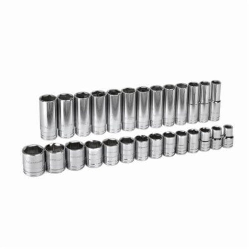 GearWrench 80729 Socket Set, ASME B107.1, 6 Points, 1/2 in Drive, 27 pc, Included Socket Size: 7/16 to 1-1/2 in