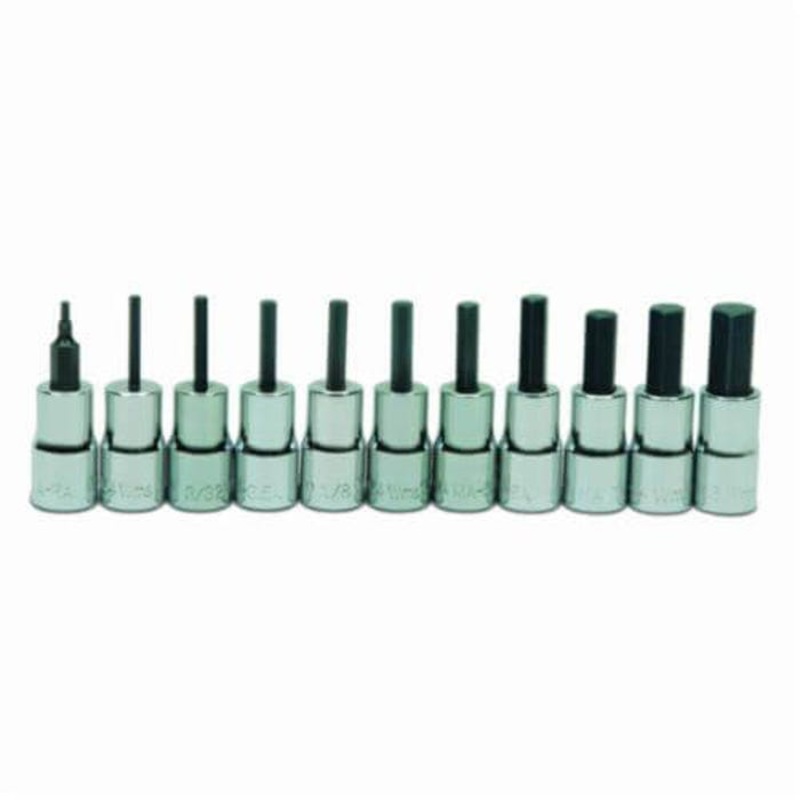 Williams WSM-11TRC Socket Bit Set, 1/16 in Hex, 1/4 in Drive, 11 pc, Chrome Plated