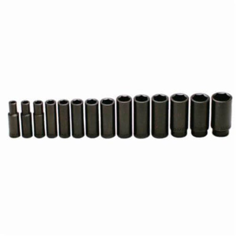 Wright 407 Impact Socket Set, Imperial, 6 Points, 1/2 in Drive, 14 pc, Included Socket Size: 3/8 to 1-1/4 in