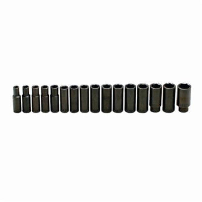 Wright 467 Impact Socket Set, Metric, 6 Points, 1/2 in Drive, 16 pc, Included Socket Size: 10 to 27 mm