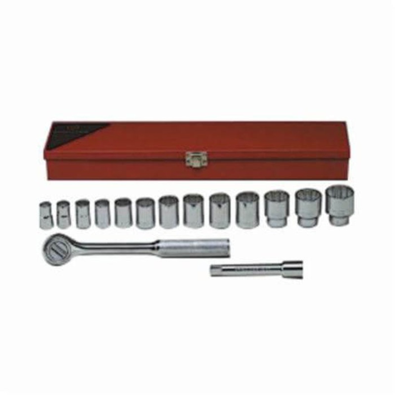Wright 417 Socket Set, Imperial, 12 Points, 1/2 in Drive, 15 pc