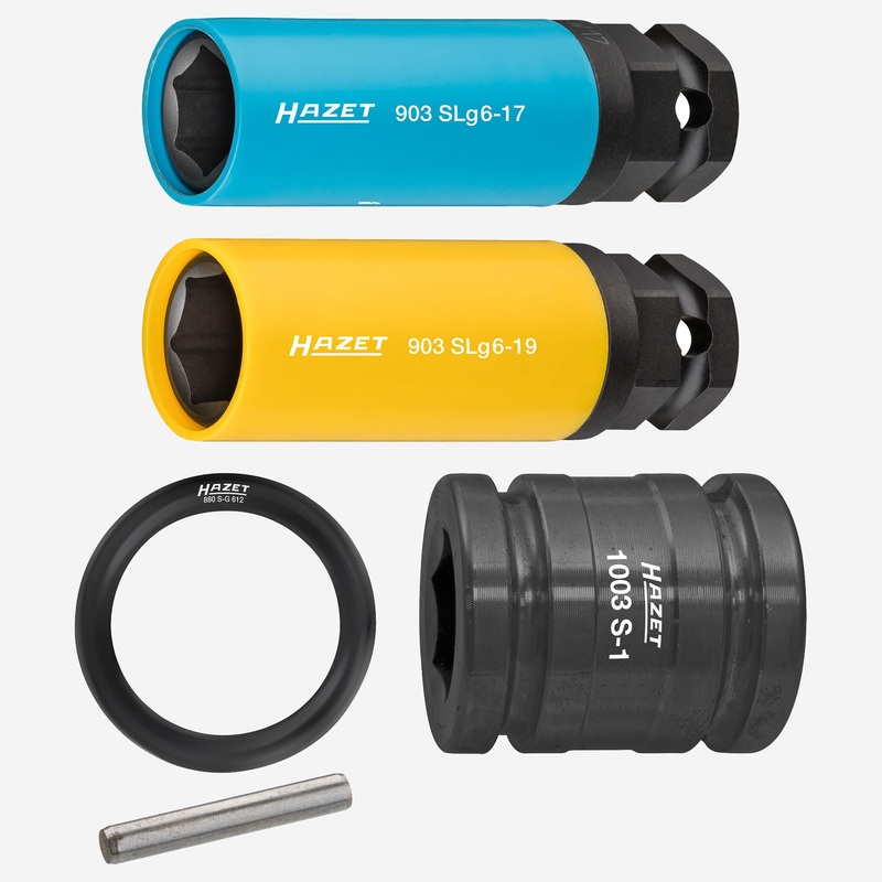 Hazet 903SLG6/5 17, 19 mm Outside Hexagon Impact Socket Set with 3/4" Drive Adapter, 1/2" Drive, 24 mm Outside Hex Drive, 6 Point