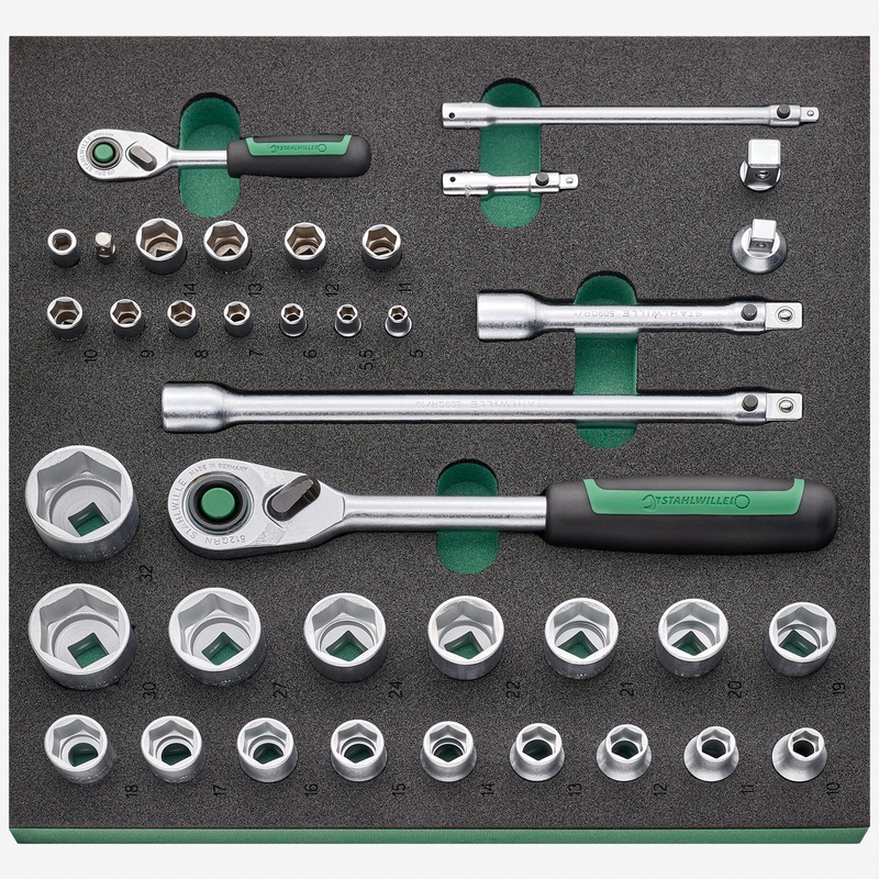 Stahlwille TCS 1 821/38 Ratchet and Socket Set in Foam Inlay, 1/4" and 1/2" Drive, 38 Pieces