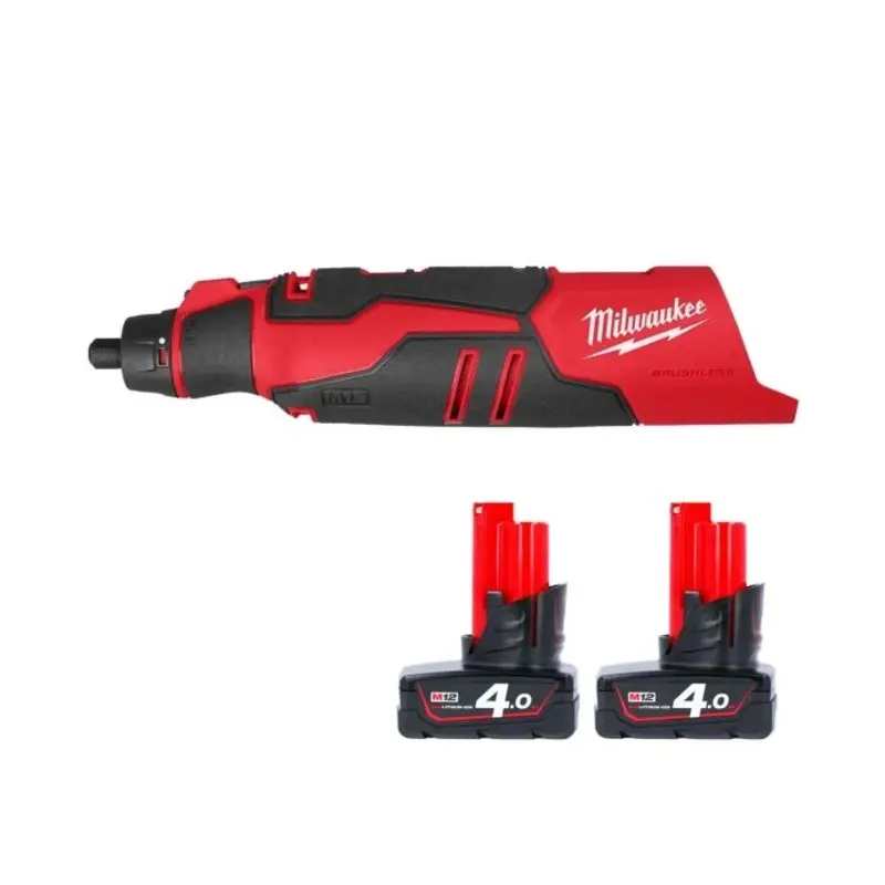 Milwaukee M12BLROT 12V Cordless Brushless Rotary Tool With 2 x 4.0Ah Batteries
