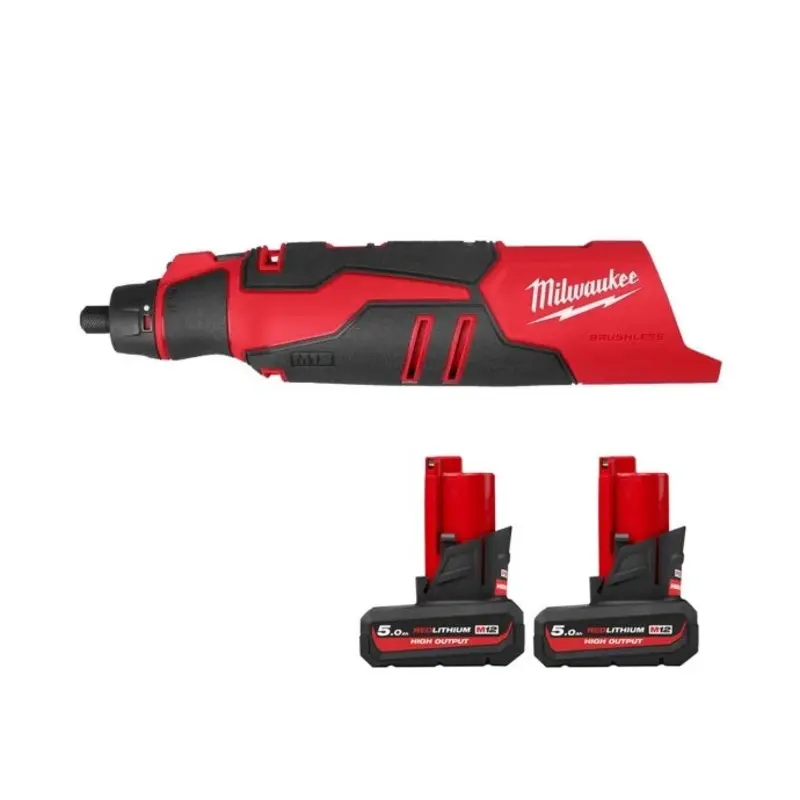 Milwaukee M12BLROT 12V Cordless Brushless Rotary Tool With 2 x 5.0Ah Batteries