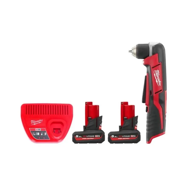 Milwaukee C12RAD 12V Cordless Right Angle Drill With 2 x 5.0Ah Batteries & Charger