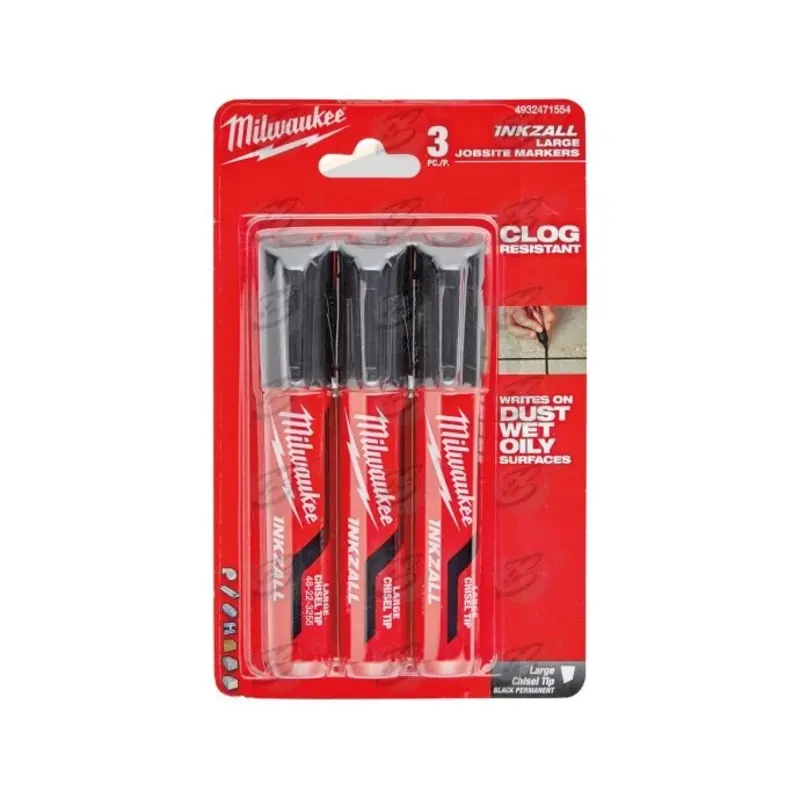 Milwaukee 4932471554 Inkzall Black Large Chisel Tip Marker - Pack of 3