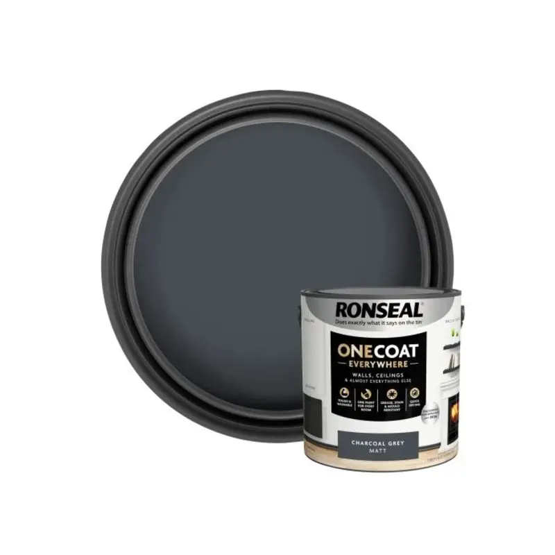 Ronseal One Coat Everywhere Interior Paint Charcoal Grey Matt 2.5 litre