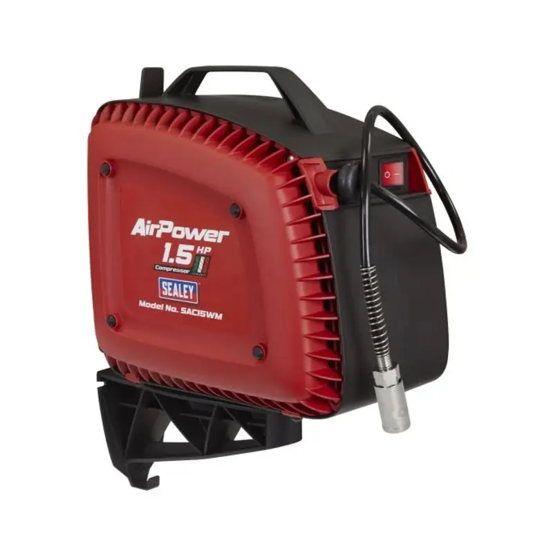 Sealey Wall Mounting Oil Free Air Compressor 1.5hp with 7m Retractable Hose Reel