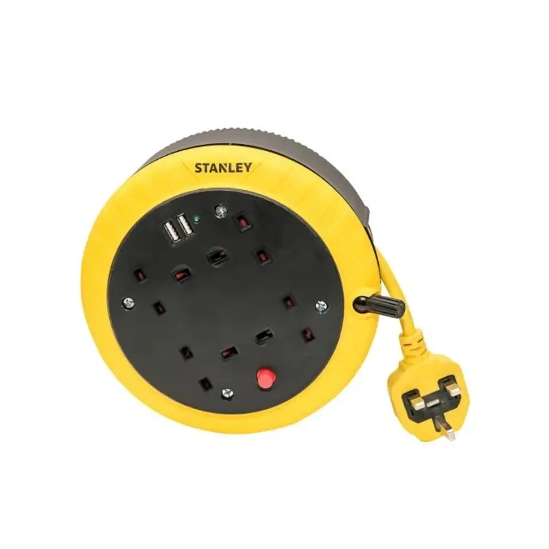 Stanley 5m Cable Reel 240V 13A 4-Socket with 2 USB