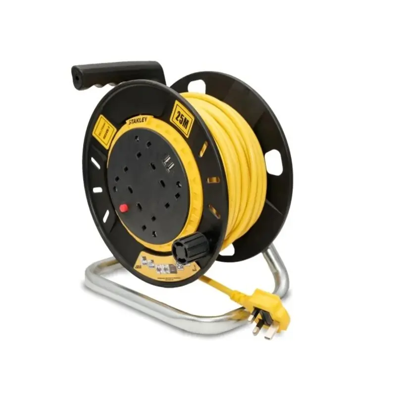 Stanley Open Drum Cable Reel 240V 13A 4-Socket with 2 USB 25m