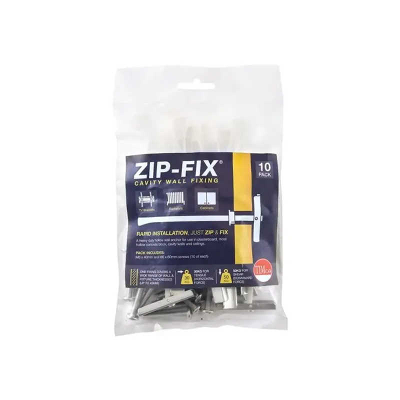 TIMCO Zip-Fix Heavy Duty Cavity Wall Anchors - M6 - Pack of 10 Pieces