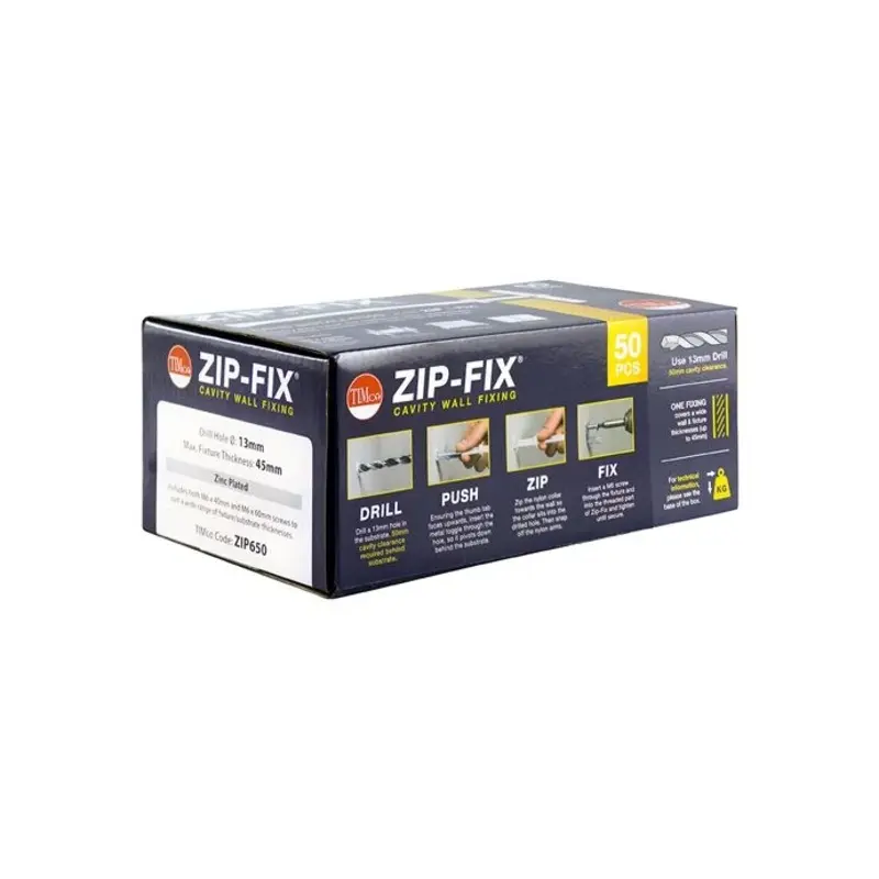 TIMCO Zip-Fix Heavy Duty Cavity Wall Anchors - M6 - Pack of 50 Pieces