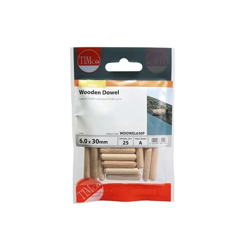 TIMCO Wooden Dowels - 6.0 x 30 - Pack of 25 Pieces