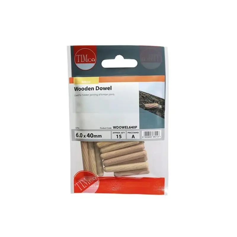 TIMCO Wooden Dowels - 6.0 x 40 - Pack of 15 Pieces