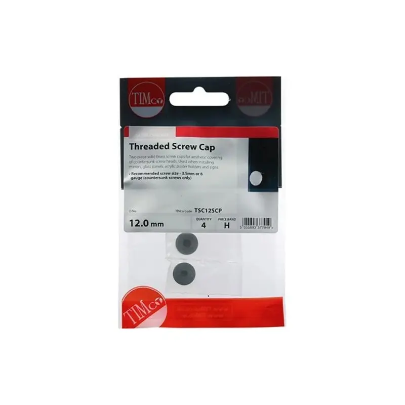 TIMCO Threaded Screw Caps Solid Brass Satin Chrome - 12mm - Pack of 4 Pieces