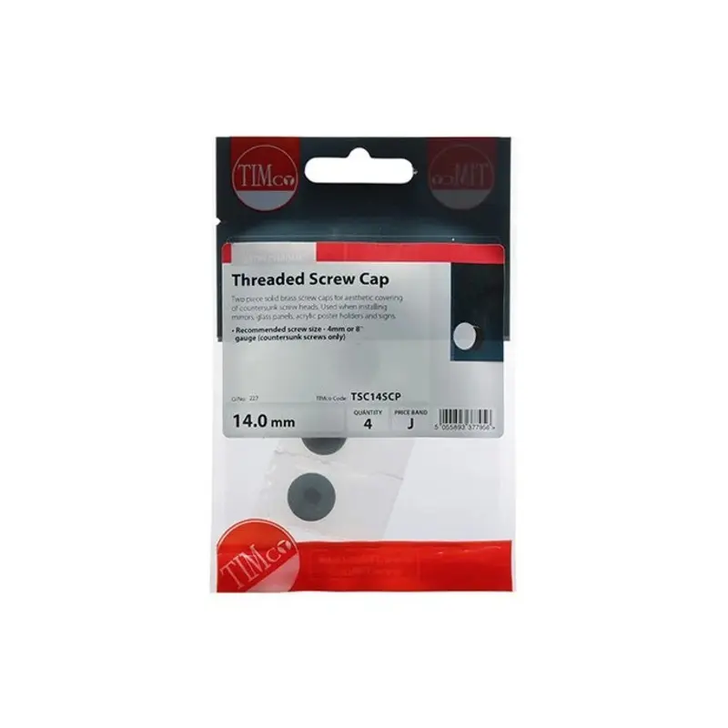 TIMCO Threaded Screw Caps Solid Brass Satin Chrome - 14mm - Pack of 4 Pieces