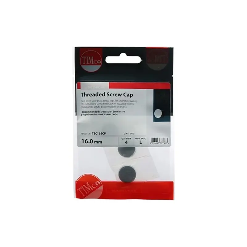 TIMCO Threaded Screw Caps Solid Brass Satin Chrome - 16mm - Pack of 4 Pieces